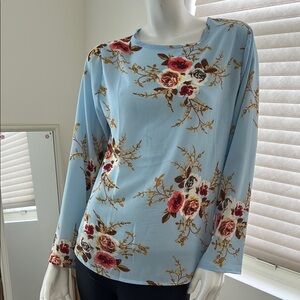 Kigod Floral Long Sleeve Women's Top - Blue and Red XL NEW